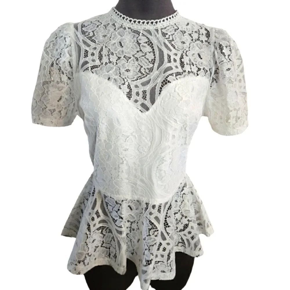 EC PEACH BRAND "SHADOW WHITE" LACE SINCHED ELASTIC WAIST SZ. M